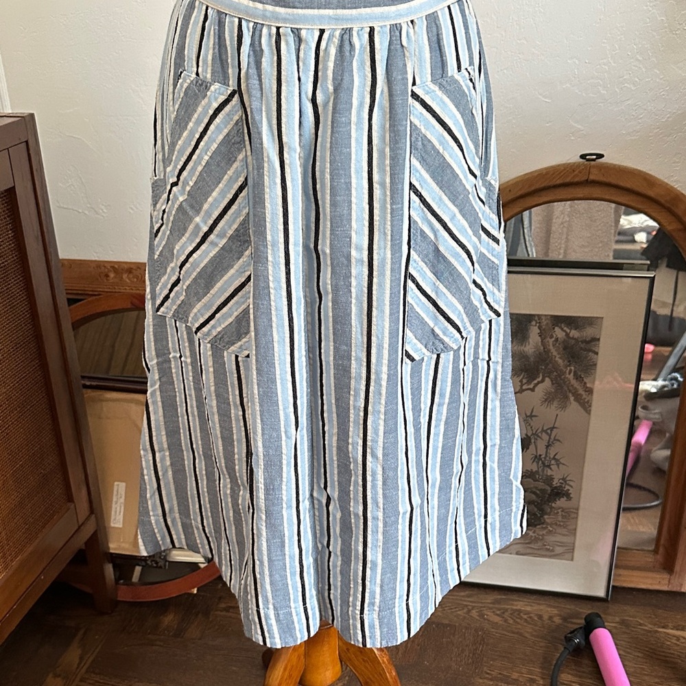 Anthropologie Akemi + Kin Blue and White Striped A-Line Skirt retro style